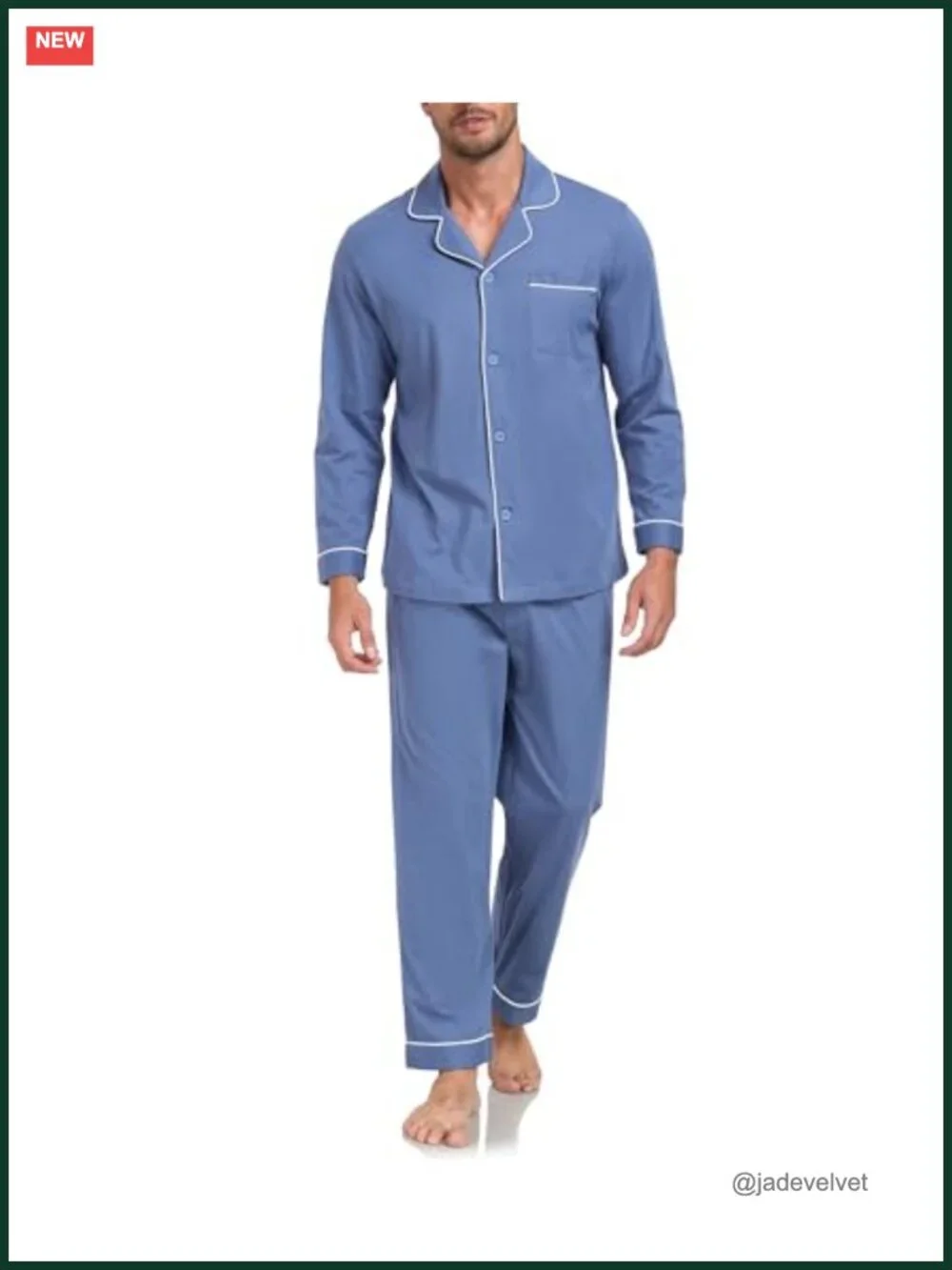 100% Cotton Men's Pajama Set Button Down Long Sleeve Sleepwear with Pockets